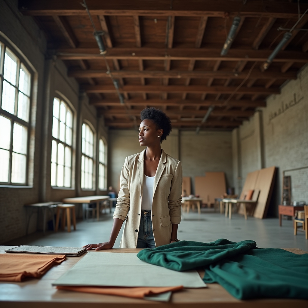 Interior loft space inside a former factory building with large industrial windows